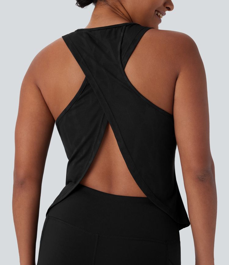 Rückenfreies Lauf-Tanktop mit überkreuztem Saum