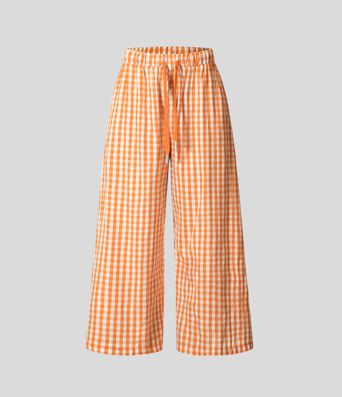 High Waisted Drawstring Side Pocket Gingham Wide Leg Casual Cotton Pants High Waisted Drawstring Side Pocket Gingham Wide Leg Casual Cotton Pants