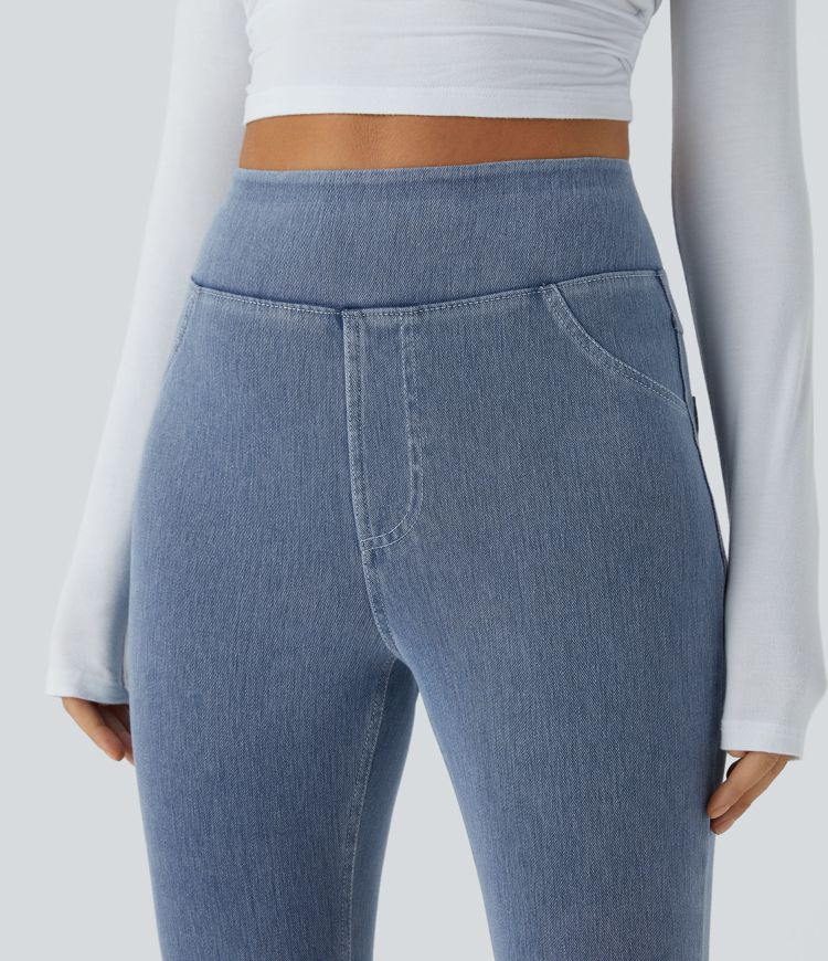 Halara Flex™ Jeans Jeggings aus elastischem Strick-Denim mit hohem Bund und Gesäßtaschen