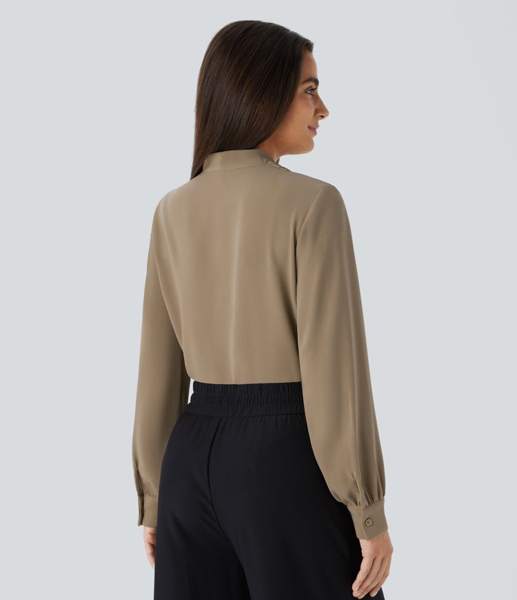 V Neck Long Sleeve Work Blouse