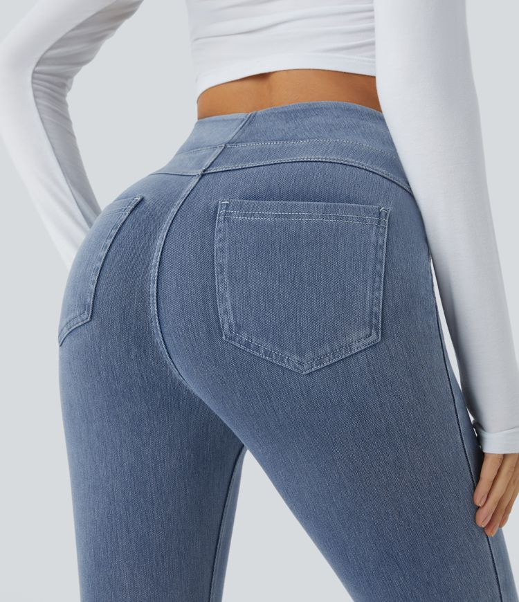 Halara Flex™ Jeans Jeggings aus elastischem Strick-Denim mit hohem Bund und Gesäßtaschen