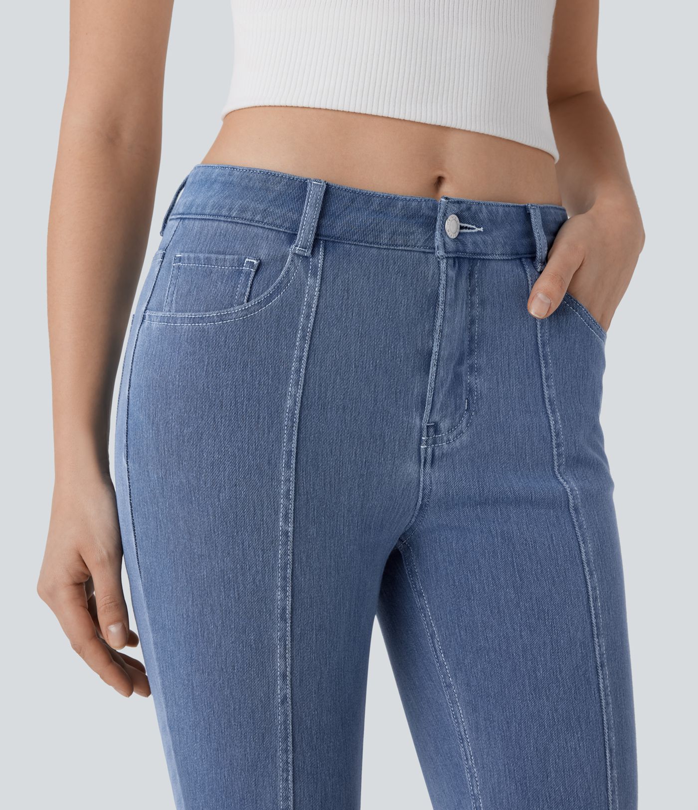 Jeans Halara Flex™ Denim tiro medio múltiple bolsillo lavado elástico abertura