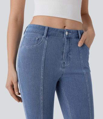 Jeans Halara Flex™ Denim tiro medio múltiple bolsillo lavado elástico abertura