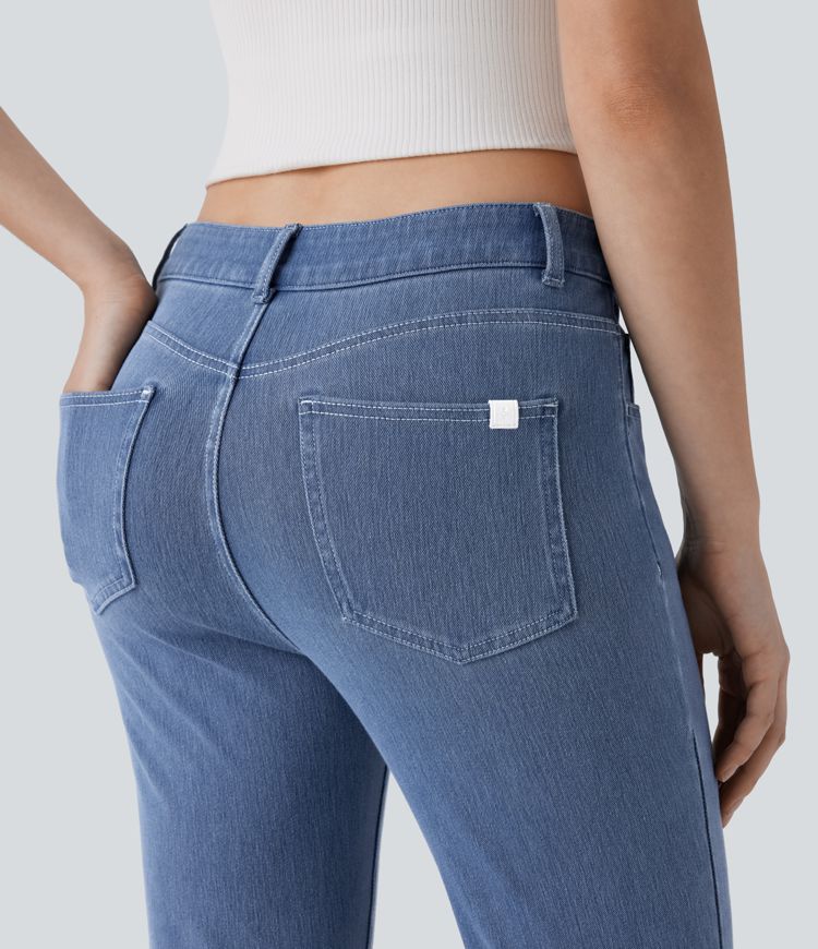 Jeans Halara Flex™ Denim tiro medio múltiple bolsillo lavado elástico abertura
