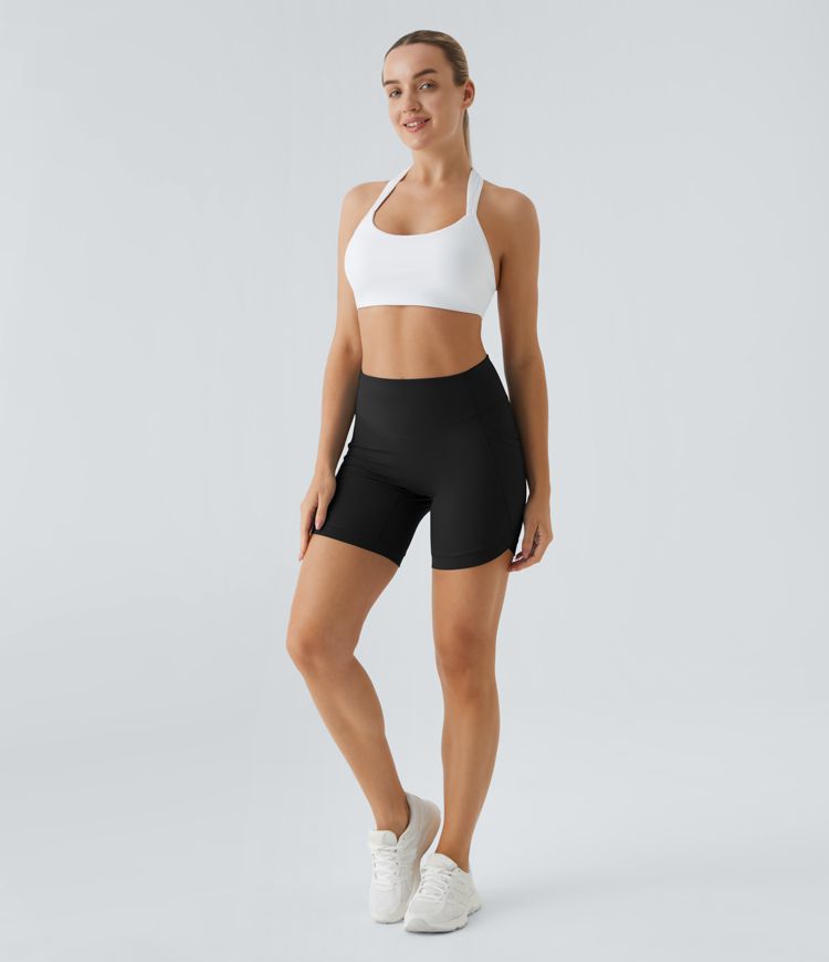 Softlyzero™ Airy high-waist side pocket criss-cross cool touch yoga biker shorts 7 parts