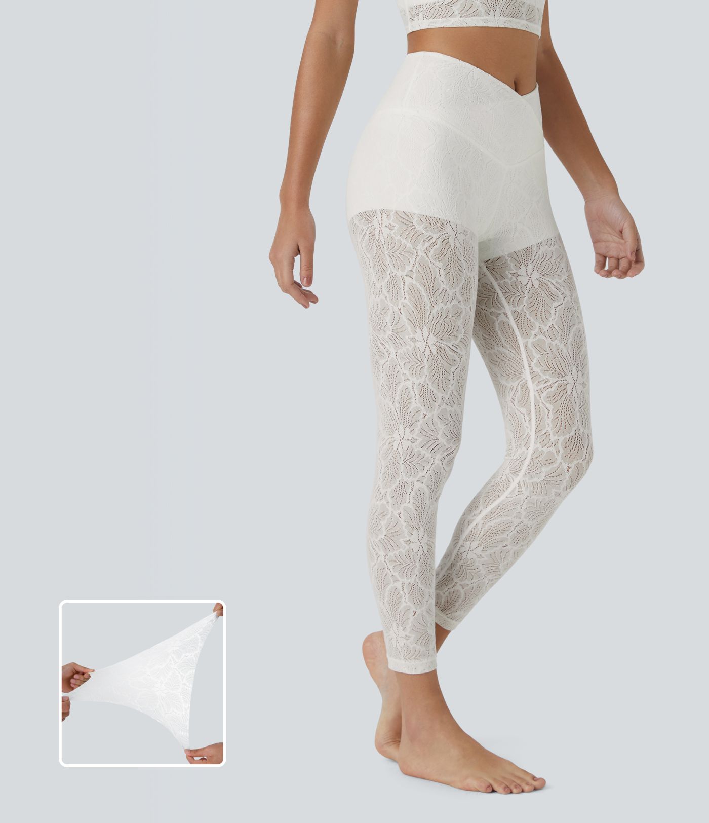 High Waist Crossover 2-in-1 7/8 Lace Casual Leggings