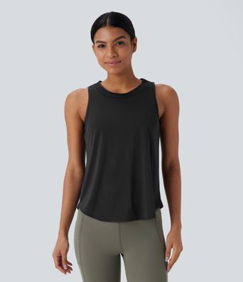 Contrast Mesh Curved Hem Cool Touch Quick Dry Running Tank Top