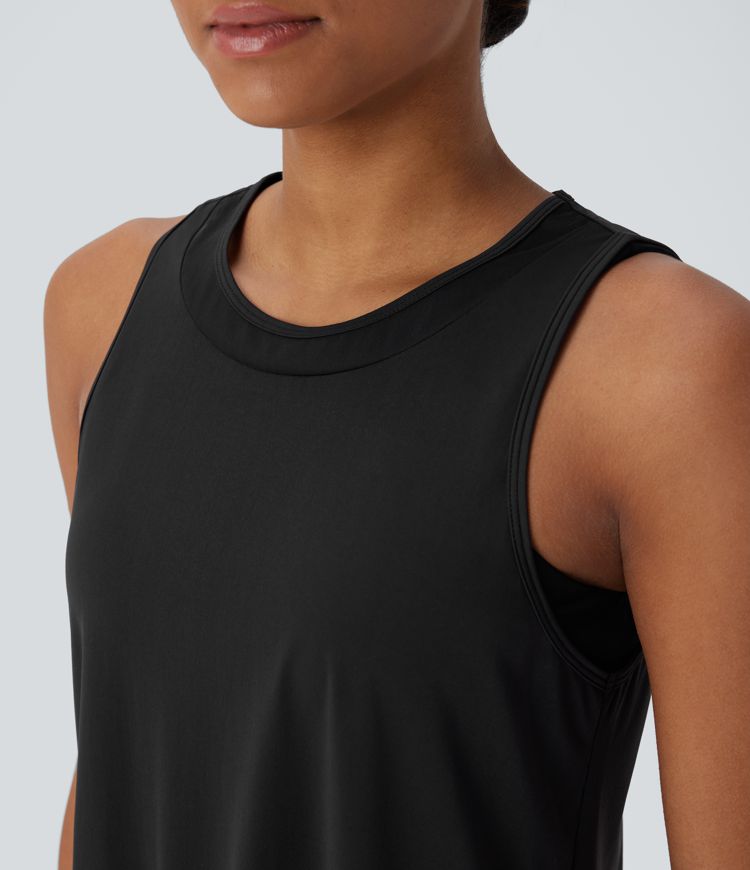Contrast Mesh Curved Hem Cool Touch Quick Dry Running Tank Top