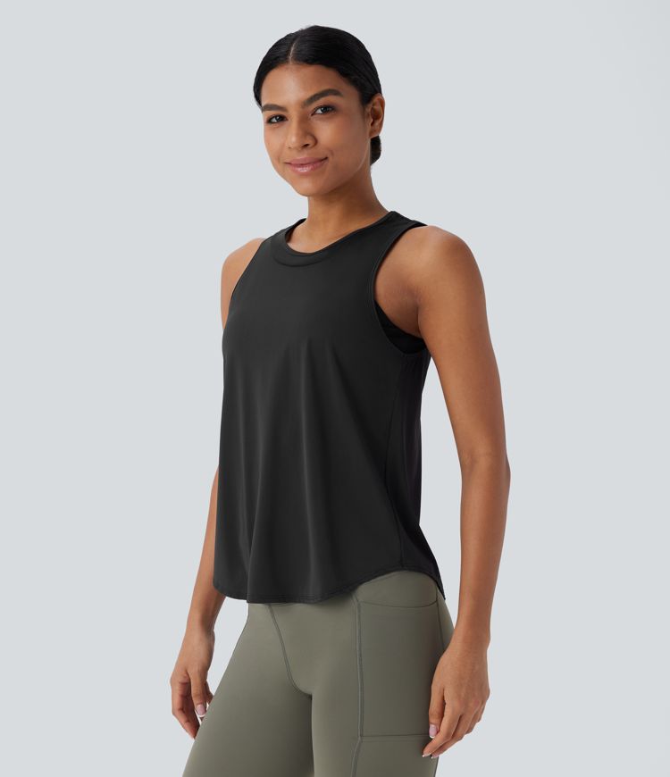 Contrast Mesh Curved Hem Cool Touch Quick Dry Running Tank Top