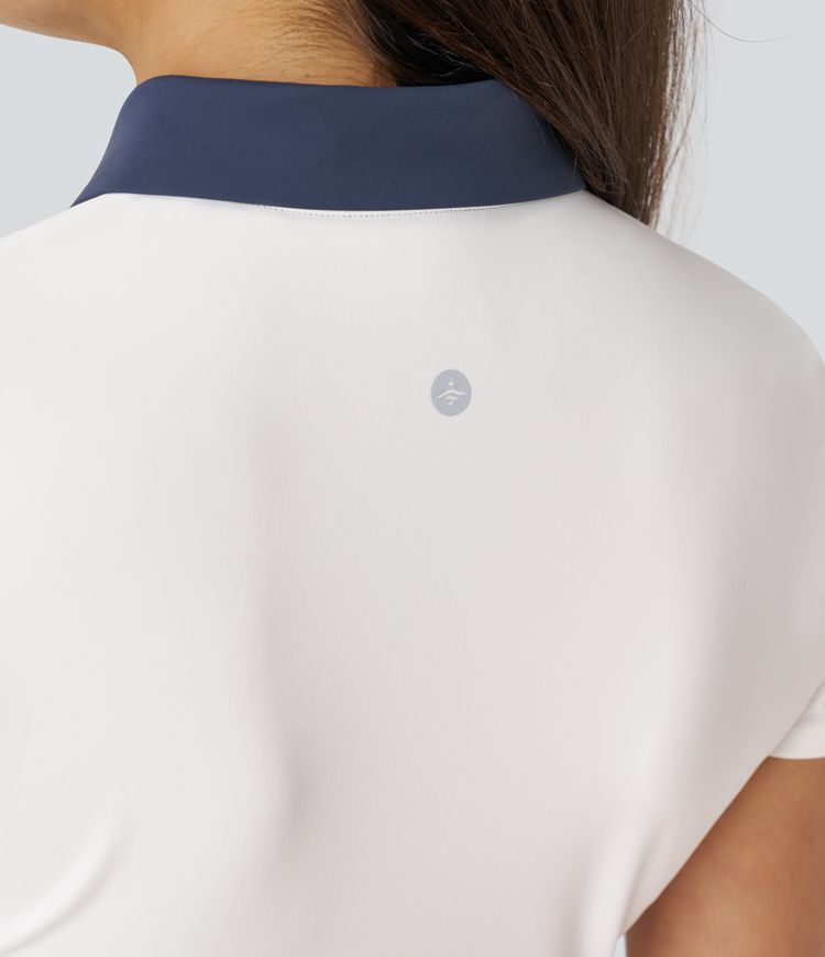 Polo collar half-zip short-sleeved tennis sports top