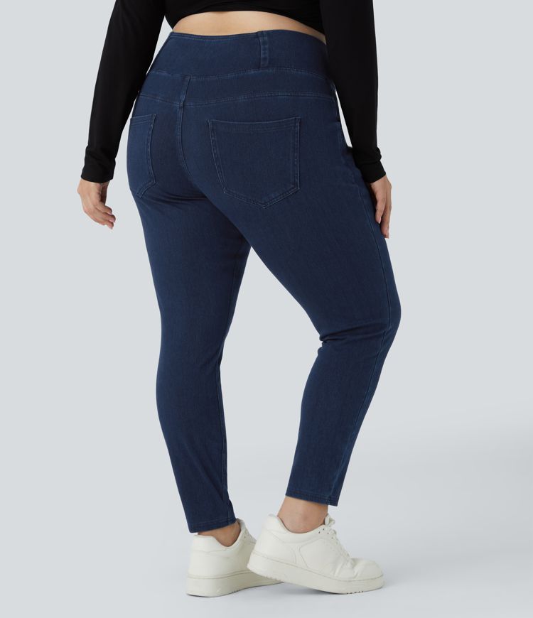 Halara Flex™ High Waisted Crossover Multiple Pockets Stretchy Knit Denim 7/8 Plus Size Work Leggings