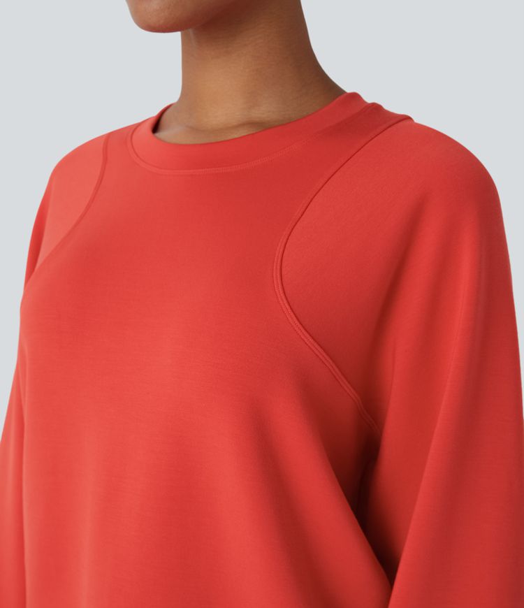 Sweatshirt Casual Solide à Manches Raglan et Col Rond