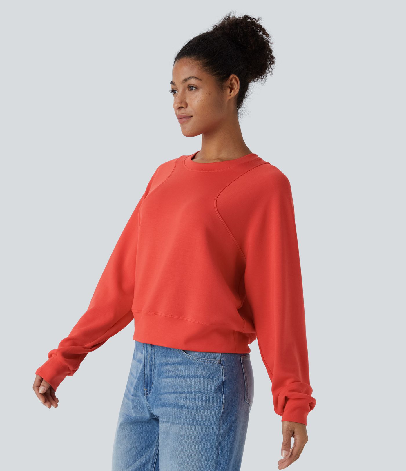 SpacerTek™ Round Neck Raglan Sleeve Solid Casual Sweatshirt