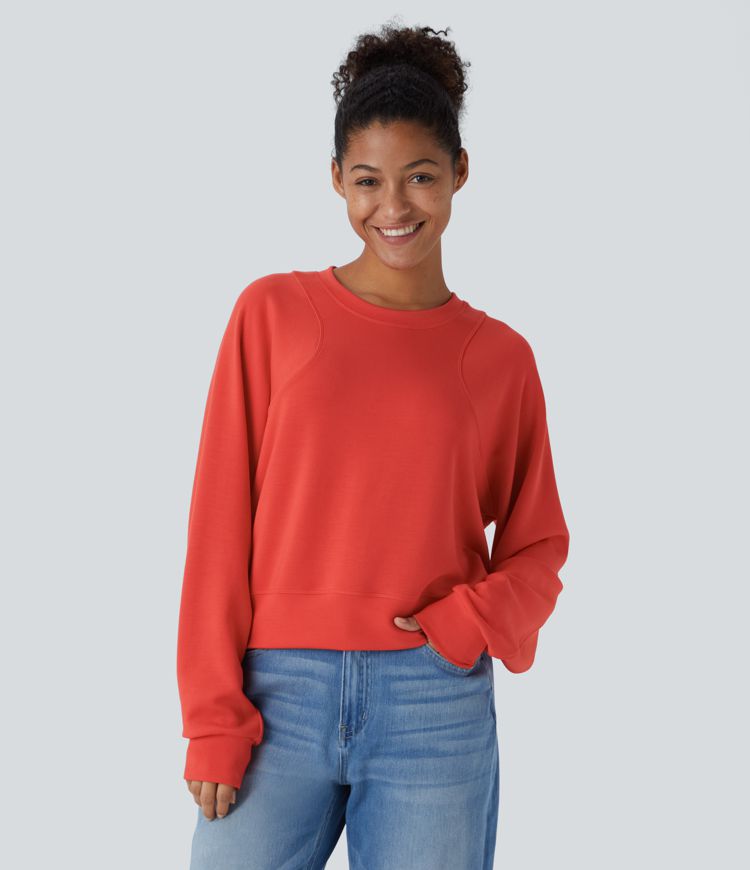 Sweatshirt Casual Solide à Manches Raglan et Col Rond