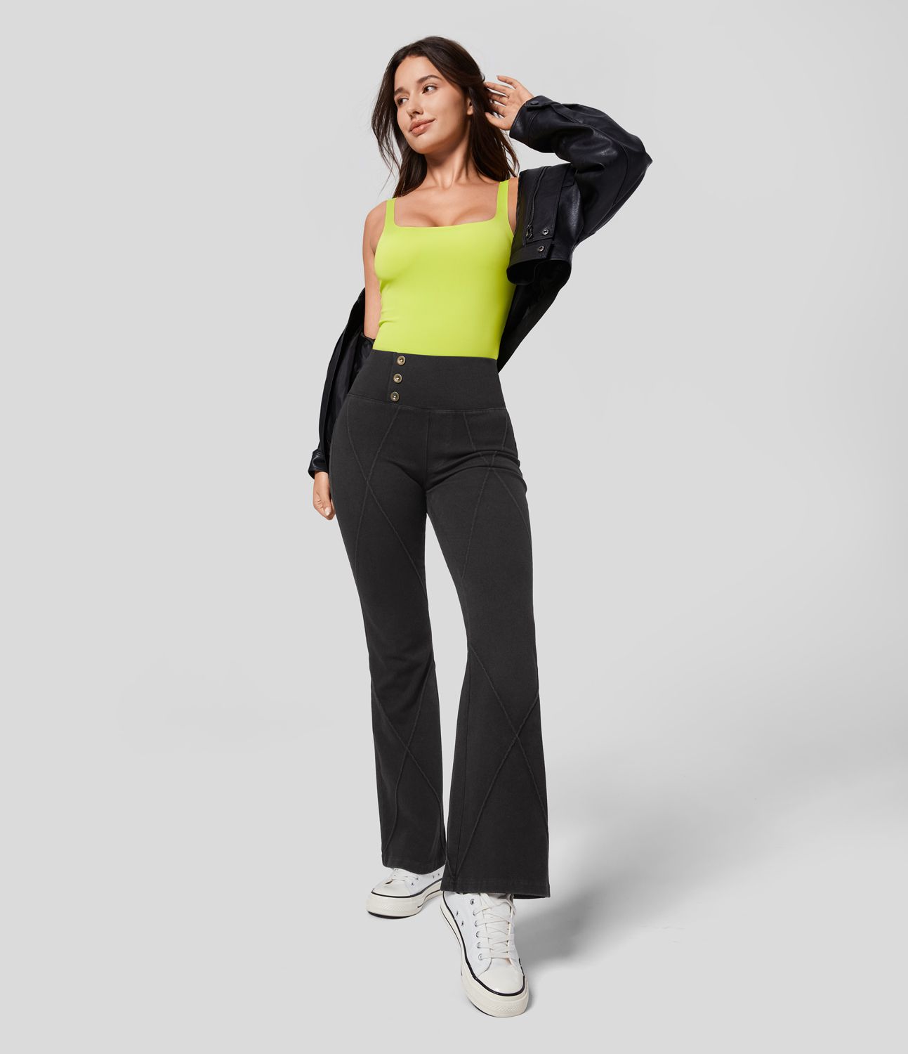 Halara Flex™ High Waisted Top-stitching Washed Casual Flared Jeans