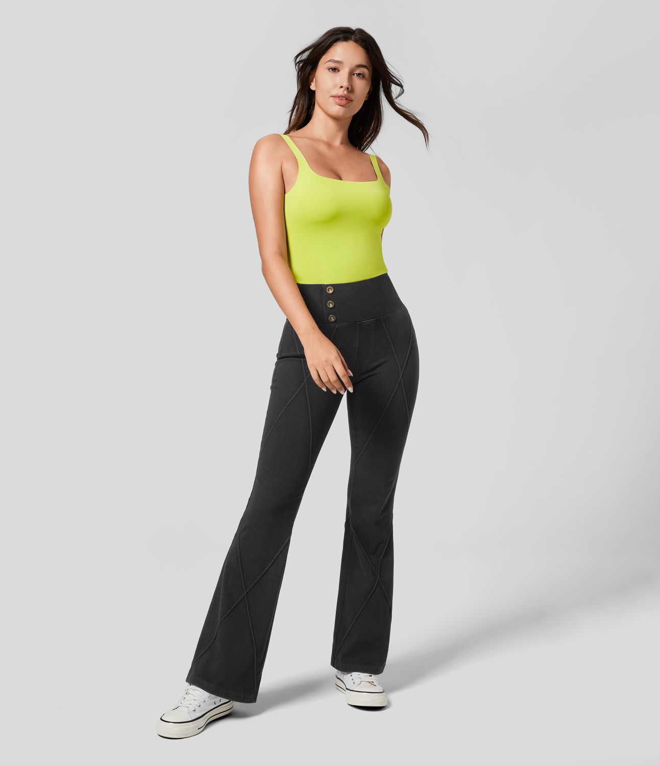 Halara Flex™ High Waisted Top-stitching Washed Casual Flared Jeans