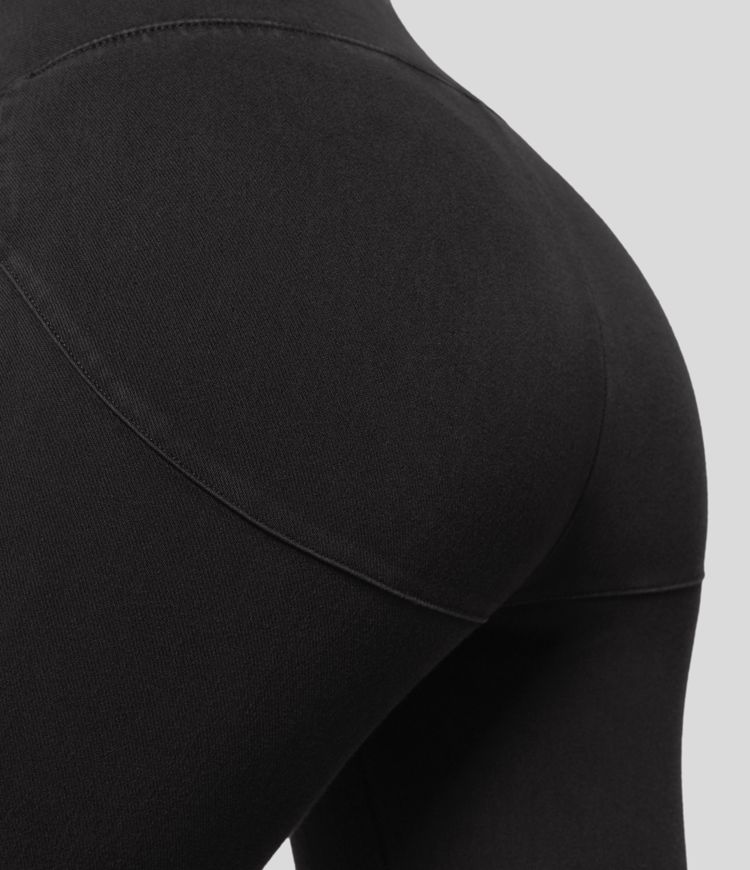 Jeans Halara Flex™ Denim mezclilla elástica lavada acampanado costuras superiores botón tiro alto