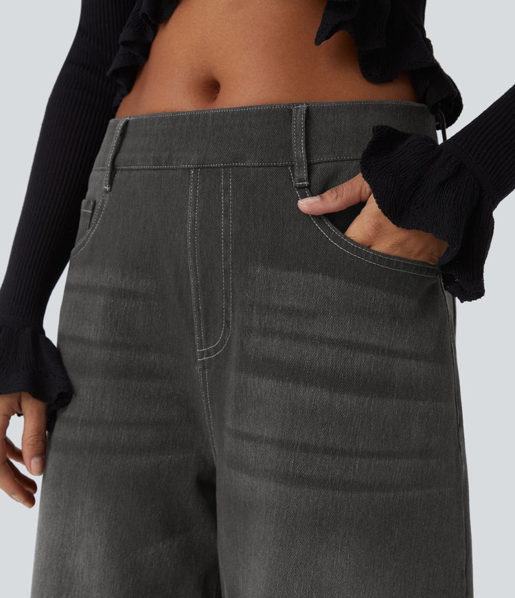 Halara Flex™ Mid Rise Pockets Barrel Leg Casual Jeans