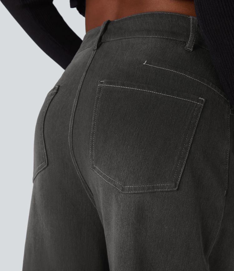 Halara Flex™ Mid Rise Pockets Barrel Leg Casual Jeans