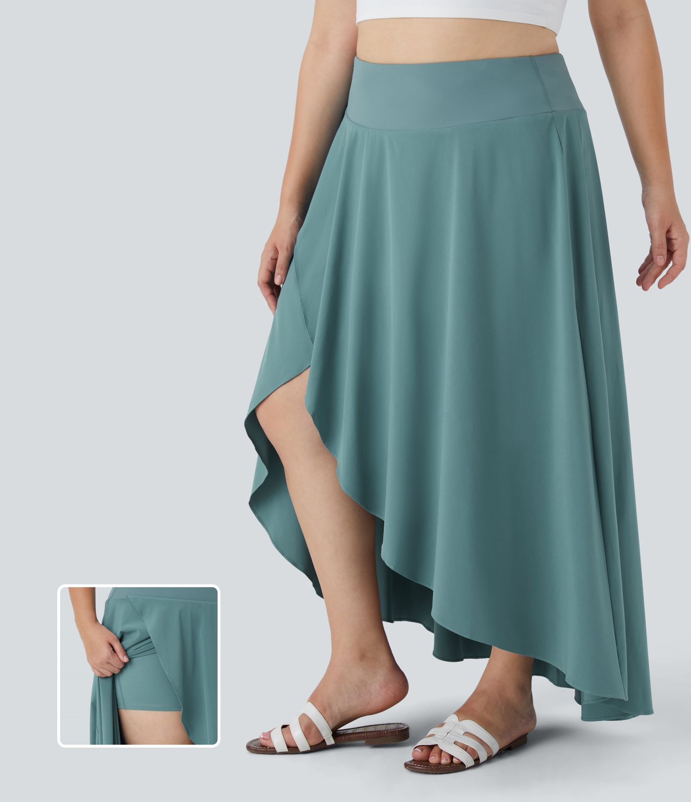 Breezeful™ High Waisted High Low Ruffle 2-in-1 Flowy Midi Quick Dry Casual Plus Size Skirt