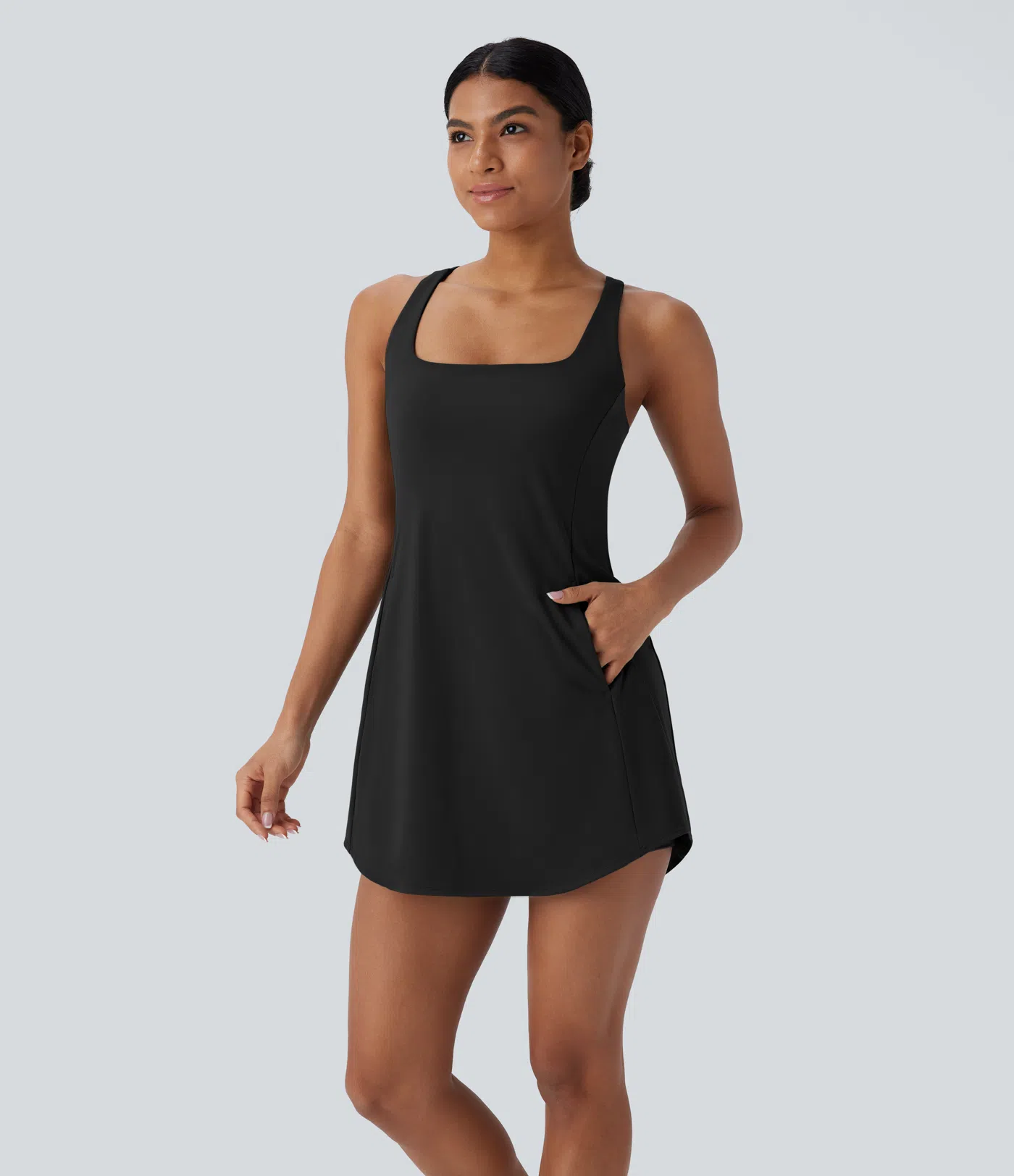 Softlyzero™ Plush Backless Crisscross Cut Out Side Pocket 2-Piece Mini Yoga Active Dress