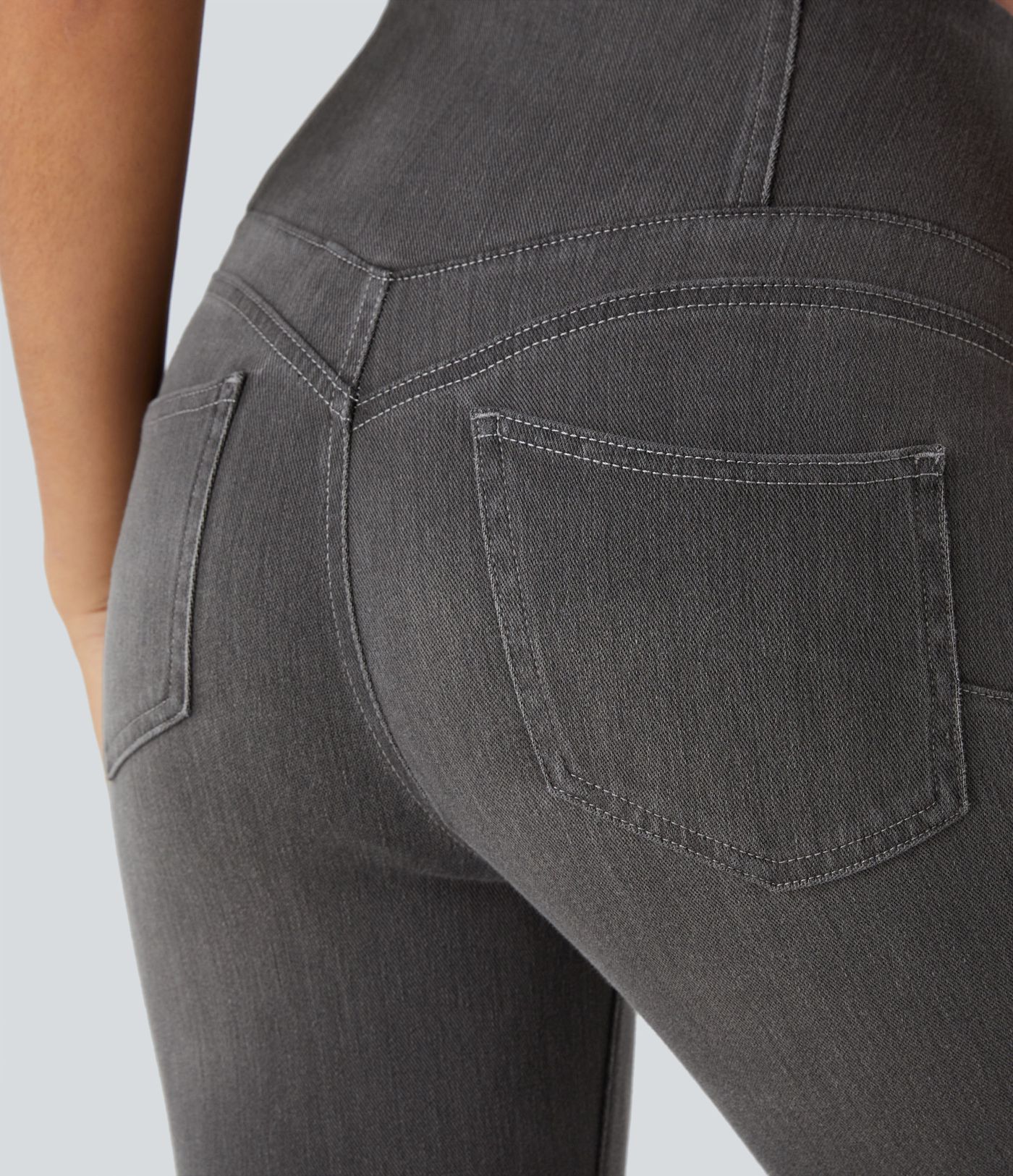 Legging 7/8 décontracté taille haute effet denim avec poches