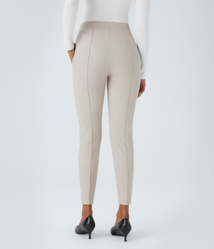 Halara Flex™ work leggings with a high-rise waistband, zippered side pockets, and a herringbone pattern