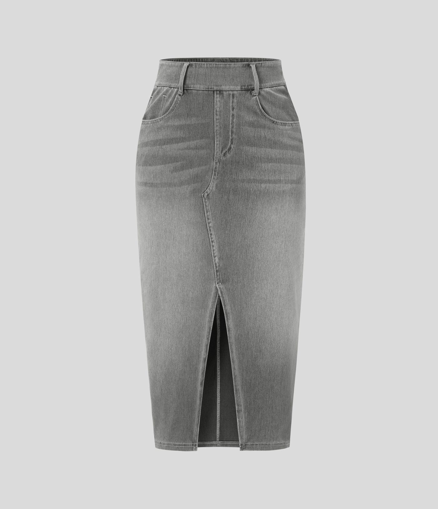 Halara Flex™ High Waisted Pockets Bodycon Washed Denim Casual Midi Skirt