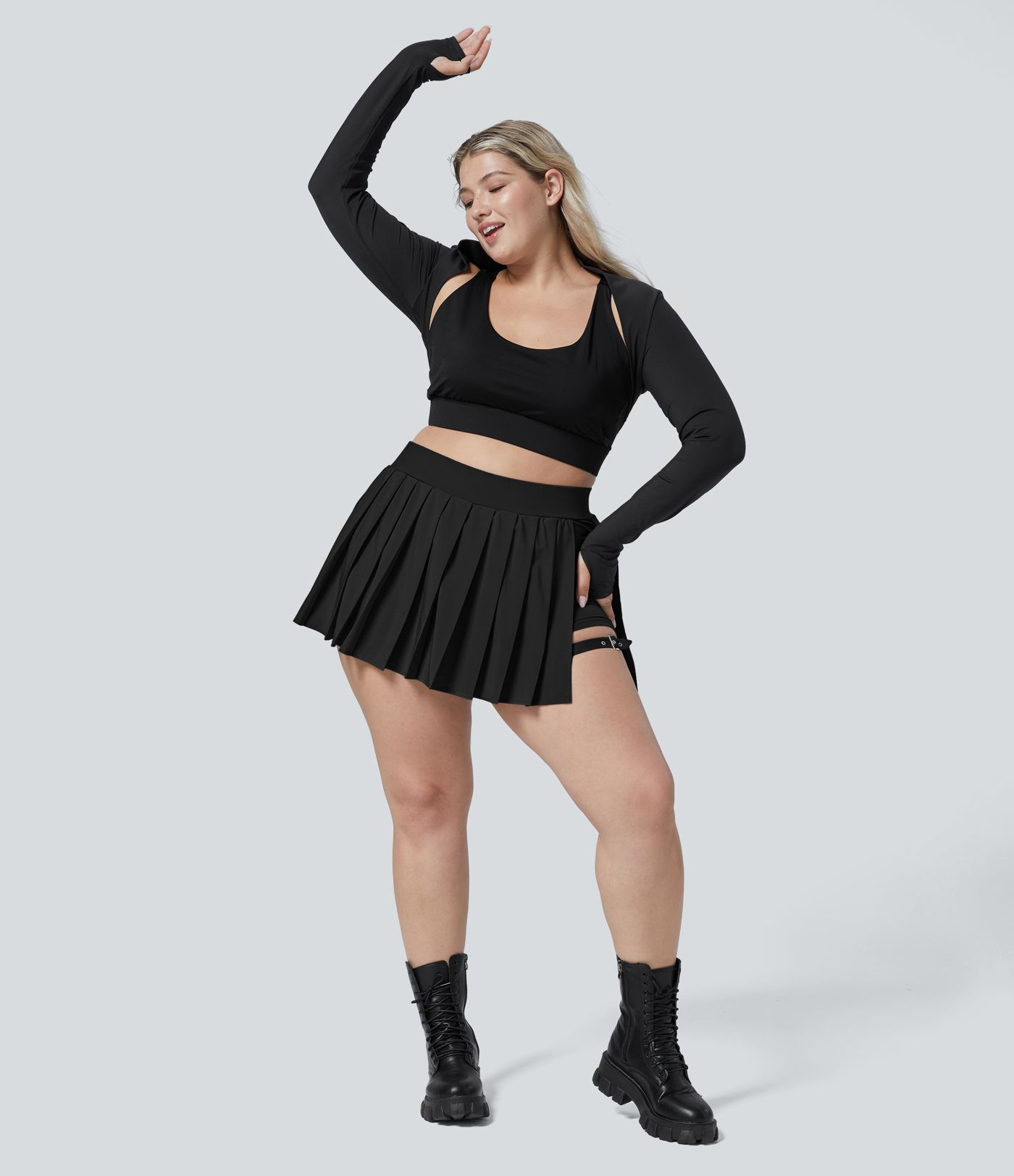 Breezeful™ High Waisted Pleated 2-in-1 Side Pocket Adjustable Buckle Quick Dry Micro Mini Casual Plus Size Skirt