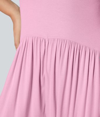 Ribbed Tube Top  Sleeveless Women Casual Jumpsuit with Pocket