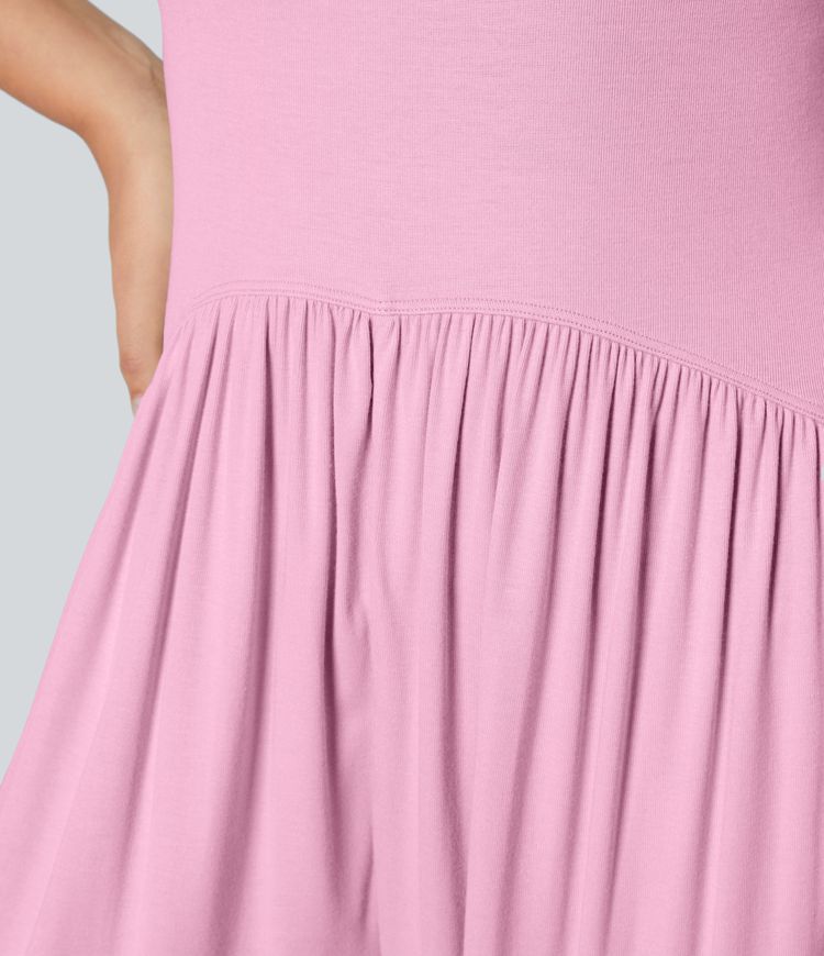 Ribbed Tube Top  Sleeveless Women Casual Jumpsuit with Pocket