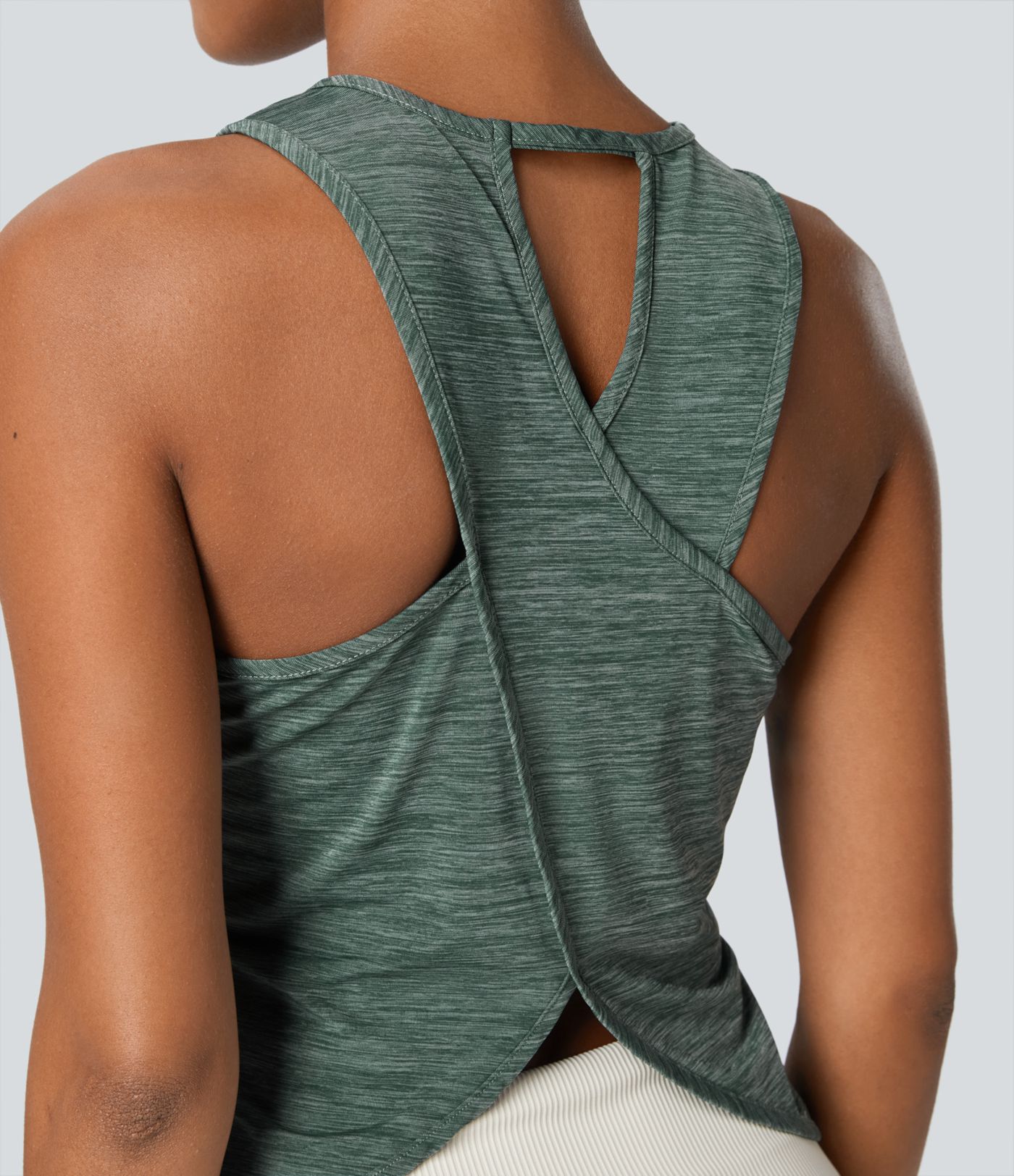 Halter Tank Top with Cross Back Curved Hem