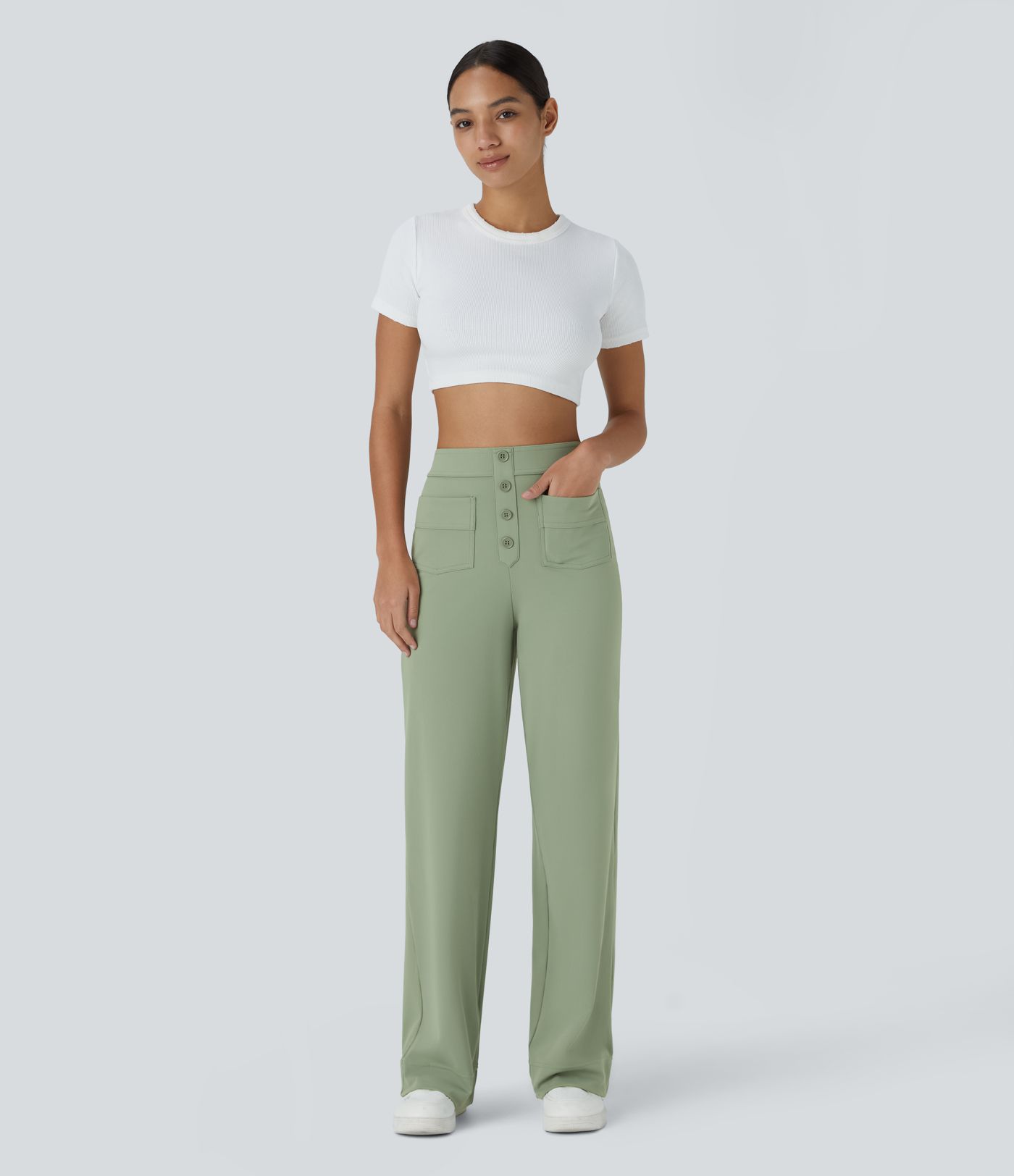 Pantalon taille haute coupe droite DayStretch avec poches