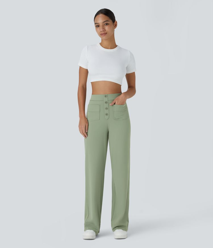 Pantalon taille haute coupe droite DayStretch avec poches