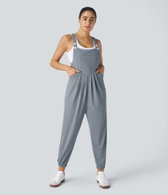 Pockets Waffle Casual Jogger Overalls