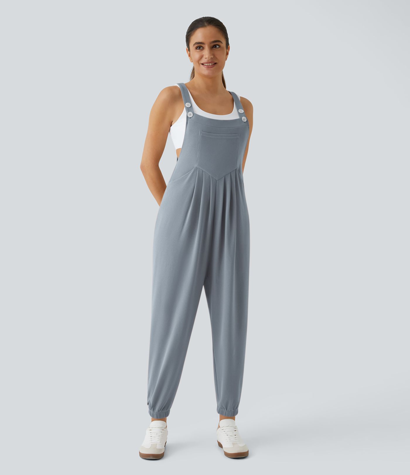 Pockets Waffle Casual Jogger Overalls