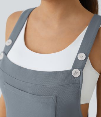 Pockets Waffle Casual Jogger Overalls