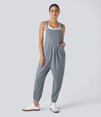 Pockets Waffle Casual Jogger Overalls