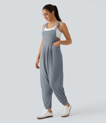 Pockets Waffle Casual Jogger Overalls