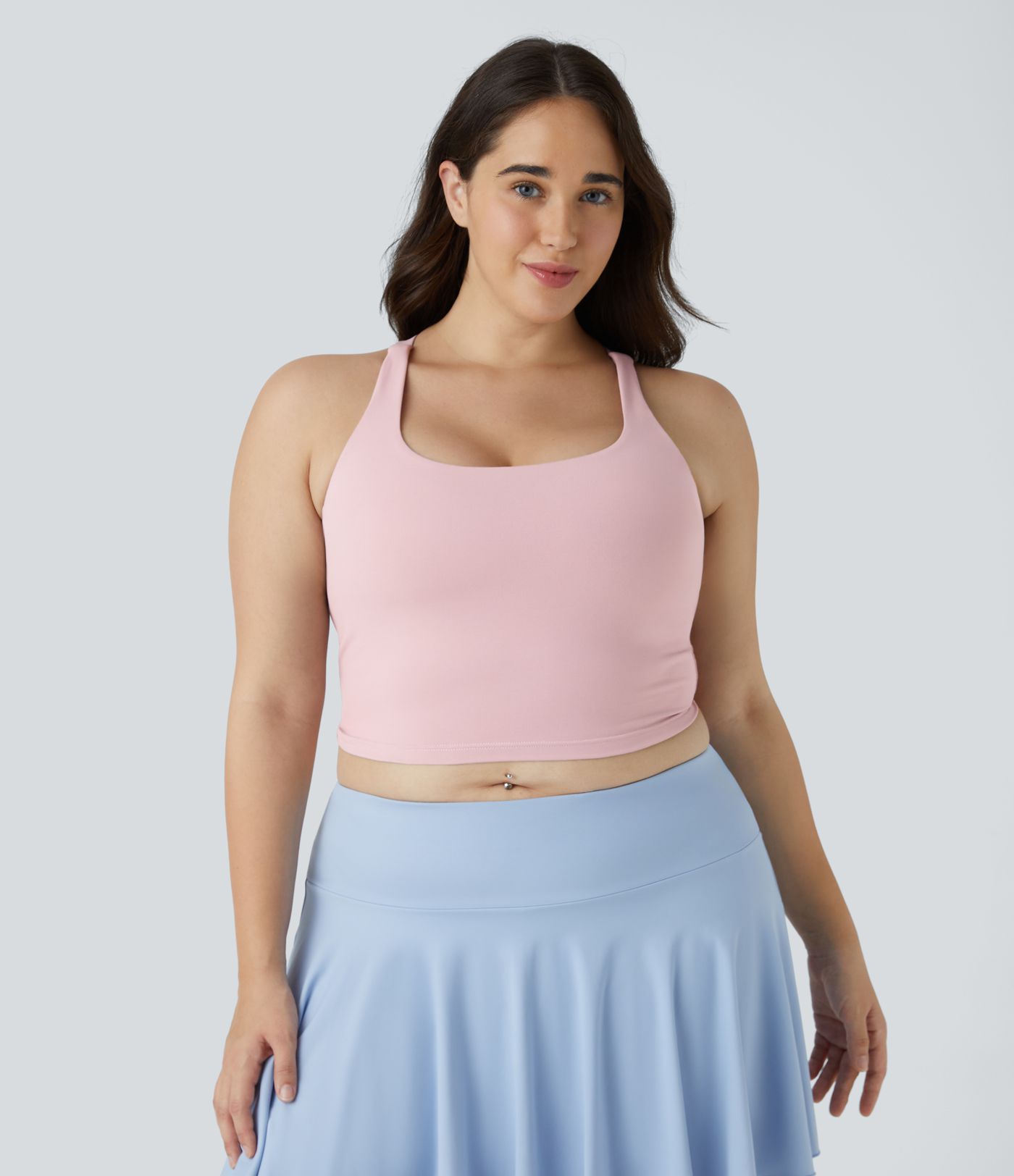 Crisscross Backless Cropped Yoga Plus Size Tank Top