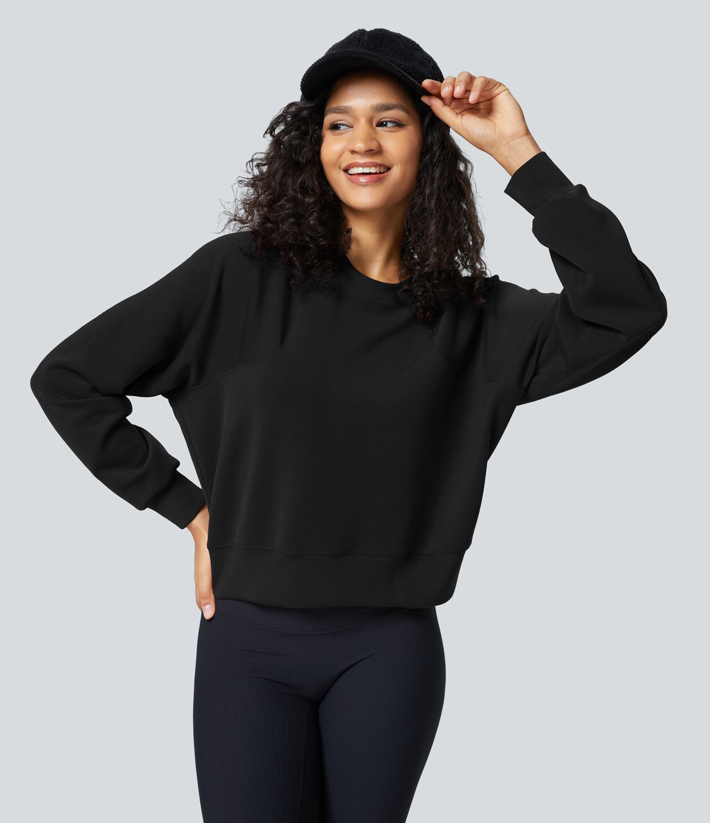 SpacerTek™ Round Neck Raglan Sleeve Solid Casual Sweatshirt