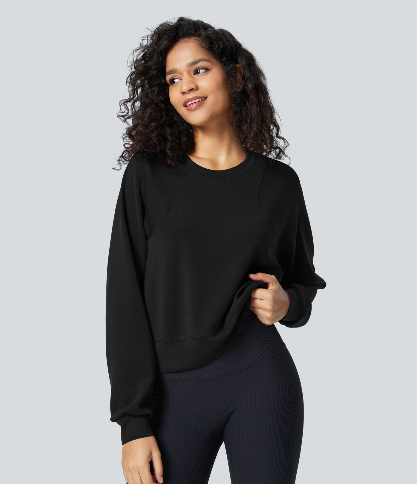 SpacerTek™ Round Neck Raglan Sleeve Solid Casual Sweatshirt
