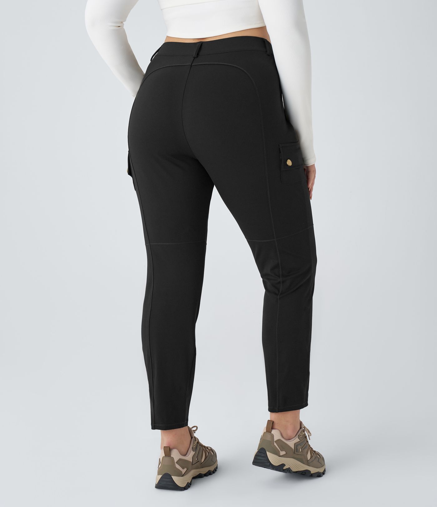 Pantalon cargo randonnée grande taille ajusté uni taille haute DayStretch avec poches zippées