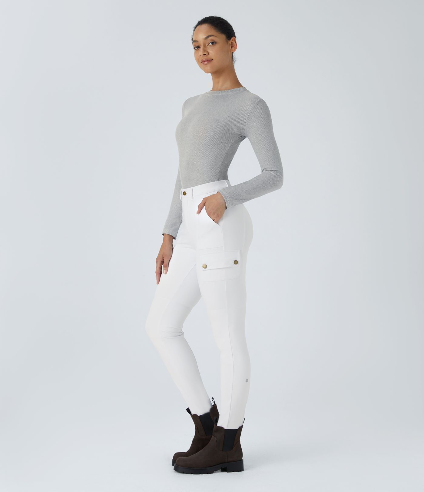 Pantalon cargo ajusté uni taille haute DayStretch avec poches zippées