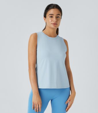 Cut Out Crossover Hem Solid Yoga Tank Vest Top