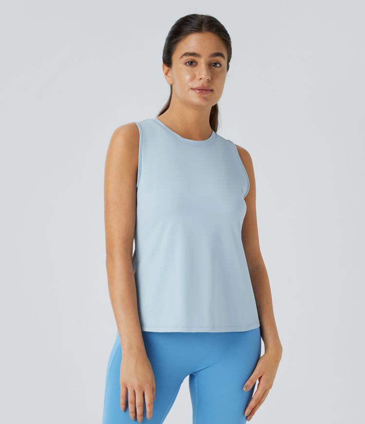 Cut Out Crossover Hem Solid Yoga Tank Vest Top