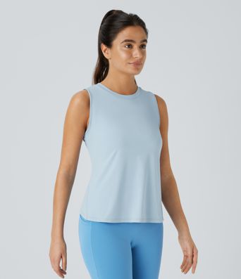 Cut Out Crossover Hem Solid Yoga Tank Vest Top