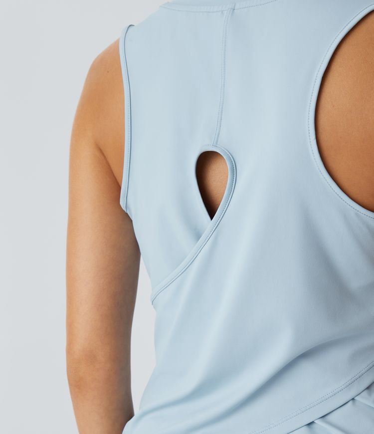 Cut Out Crossover Hem Solid Yoga Tank Vest Top