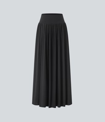 High Waisted 2-in-1 Flowy Maxi Casual Skirt