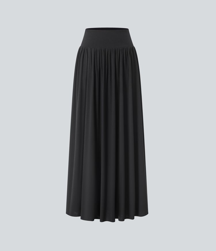 High Waisted 2-in-1 Flowy Maxi Casual Skirt